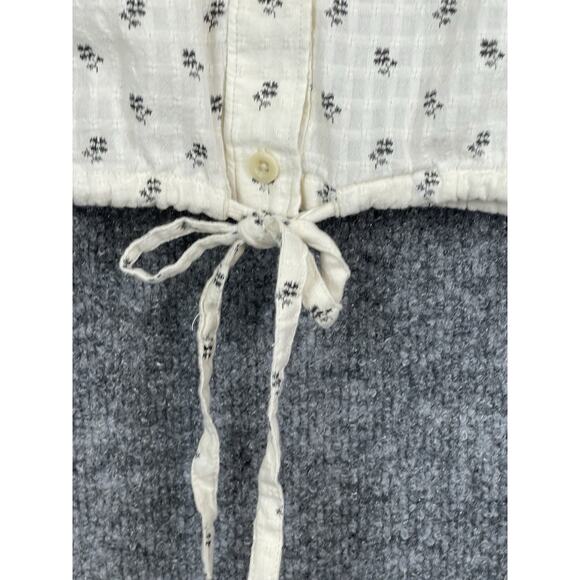 Madewell XS Button-Up Drawstring Shirt in Blooming Ikat white cropped - Picture 8 of 11